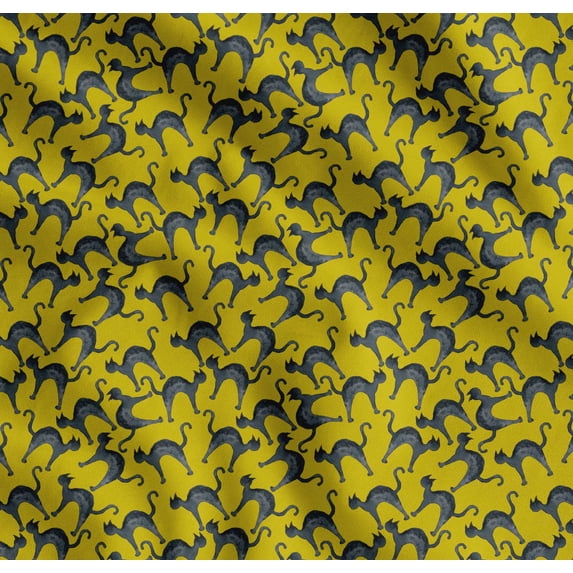 Soimoi Yellow Cotton Voile Fabric Cat Animal Printed Craft Fabric by the Yard 42 Inch Wide