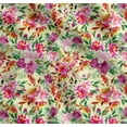 thumbnail image 1 of Soimoi Yellow Cotton Voile Fabric Leaves & Pink Floral Watercolor Printed Craft Fabric by The Yard 56 Inch Wide, 1 of 7