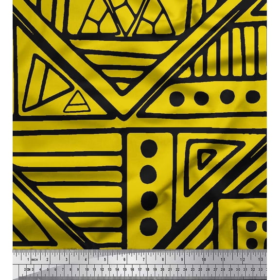 Soimoi Yellow Cotton Voile Fabric Triangle Art Geometric Printed Fabric 1 Yard 56 Inch Wide
