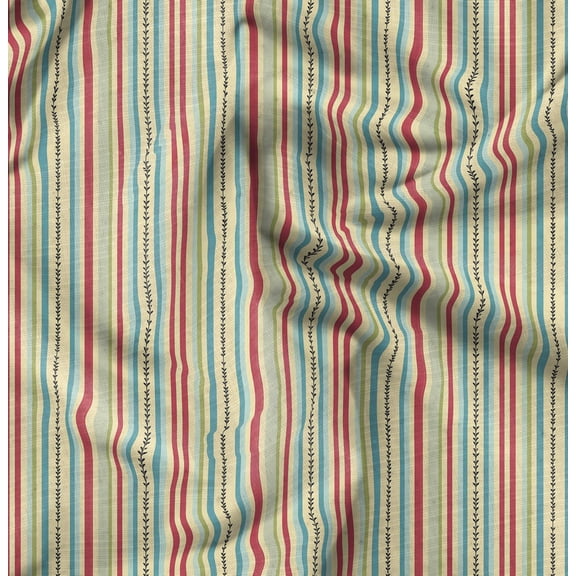 Soimoi Yellow Fabric - By the Yard - 42 Inch Wide - Artistic Leaves Stripe - Artistry of Nature: Leaves in a Striped Canvas Printed Fabric