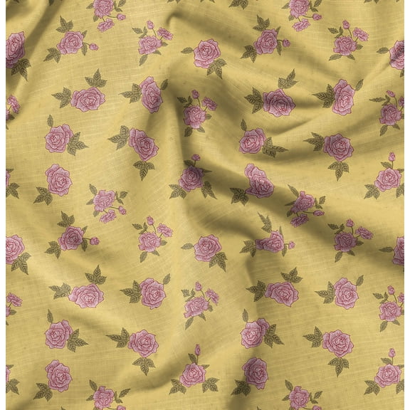 Soimoi Yellow Fabric - By the Yard - 42 Inch Wide - Rose Floral Pattern Textile - Romantic and Delicate Designs for Stylish Projects Printed Fabric