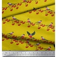 thumbnail image 1 of Soimoi Yellow Heavy Canvas Fabric Red Berries & Bullfinch Bird Print Sewing Fabric Yard 58 Inch Wide, 1 of 3