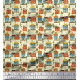 thumbnail image 1 of Soimoi Yellow Heavy Canvas Fabric Tree & House Architectural Print Fabric by the Yard 58 Inch Wide, 1 of 3
