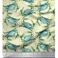 thumbnail image 1 of Soimoi Yellow Heavy Satin Fabric Crabs Ocean Print Fabric by the Yard 54 Inch Wide, 1 of 3
