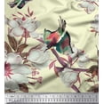 thumbnail image 1 of Soimoi Yellow Japan Crepe Satin Fabric Floral & Bird Print Fabric by the Yard 44 Inch Wide, 1 of 3