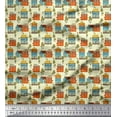 thumbnail image 1 of Soimoi Yellow Moss Georgette Fabric Tree & House Architectural Print Fabric by the Yard 42 Inch Wide, 1 of 3