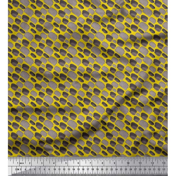Soimoi Yellow Poly Georgette Fabric Gray Brush Stroke Print Fabric by Yard 42 Inch Wide