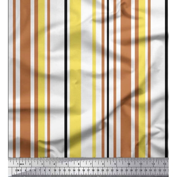 Soimoi Yellow Rayon Crepe Fabric Colorful Vertical Stripe Print Sewing Fabric Yard 46 Inch Wide