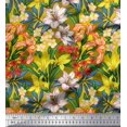 thumbnail image 1 of Soimoi Yellow Rayon Fabric Leaves, & Lily Floral Printed Fabric 1 Yard 56 Inch Wide, 1 of 1