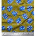 thumbnail image 1 of Soimoi Yellow Satin Silk Fabric Aster & Lavender Blue Flower Floral Print Sewing Fabric Yard 42 Inch Wide, 1 of 1