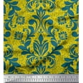 thumbnail image 1 of Soimoi Yellow Velvet Fabric Vector Design Damask Printed Craft Fabric by the Yard 60 Inch Wide, 1 of 3