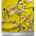 thumbnail image 1 of Soimoi Yellow polyester Crepe Fabric Floral & Paradise Whydah Bird Printed Craft Fabric by the Yard 52 Inch Wide, 1 of 3