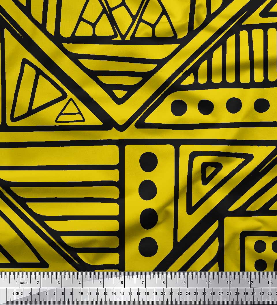 Triangular Polyester Soimoi Yellow polyester Crepe Fabric Triangle Art Geometric Print ...