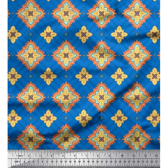 Soimoi polyester Crepe Fabric Artistic Floral & Check Geometric Print Fabric by Yard 42 Inch Wide
