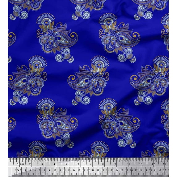 Soimoi polyester Crepe Fabric Artistic Paisley Printed Fabric 1 Yard 42 Inch Wide