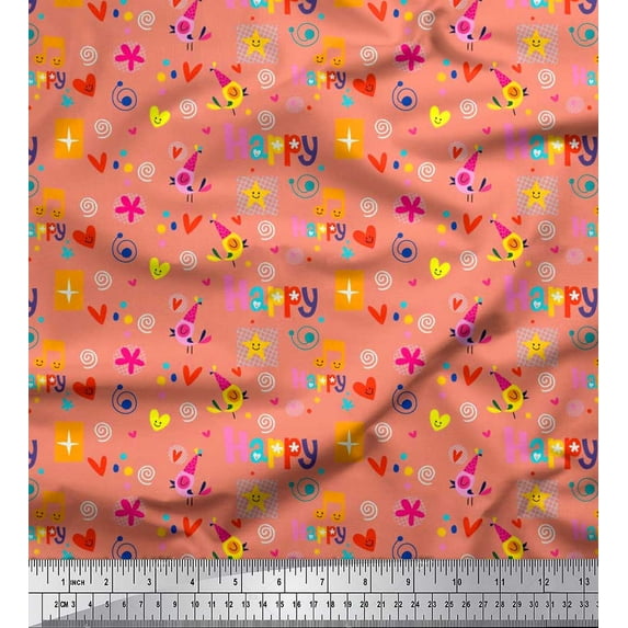 Soimoi polyester Crepe Fabric Birthday Theme Party Print Fabric by the Yard 42 Inch Wide