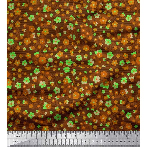 Soimoi polyester Crepe Fabric Check & Floral Clip Art Decor Fabric Printed Yard 42 Inch Wide