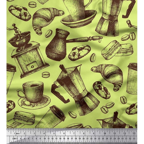 Soimoi polyester Crepe Fabric Cookies,Cup & Mixer Jar Kitchen Print Fabric by Yard 42 Inch Wide