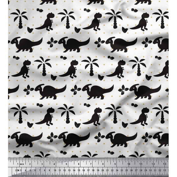 Soimoi polyester Crepe Fabric Dot,Tree & Dinosaur Jungle Print Fabric by the Yard 42 Inch Wide