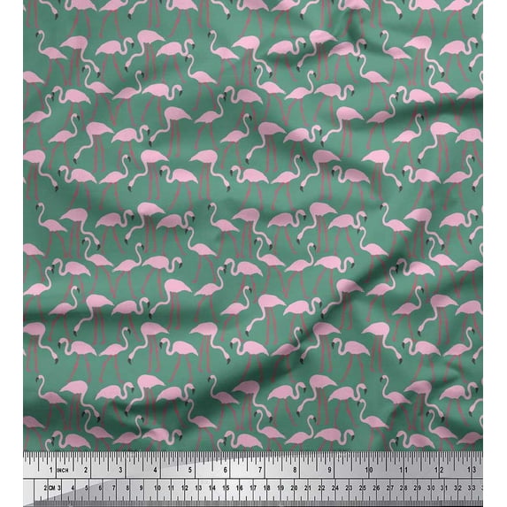 Soimoi polyester Crepe Fabric Flamingo Bird Print Fabric by the Yard 42 Inch Wide