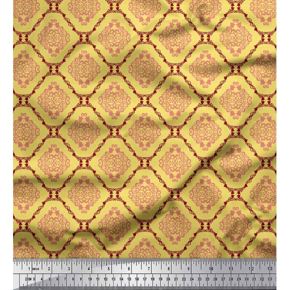Soimoi polyester Crepe Fabric Flamingo & Moroccan Damask Print Sewing Fabric Yard 42 Inch Wide