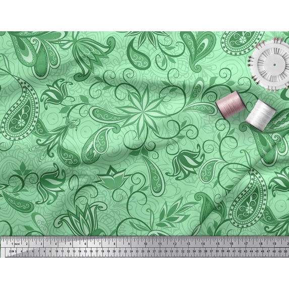 Soimoi polyester Crepe Fabric Floral & Paisley Ethnic Print Fabric by the Yard 42 Inch Wide