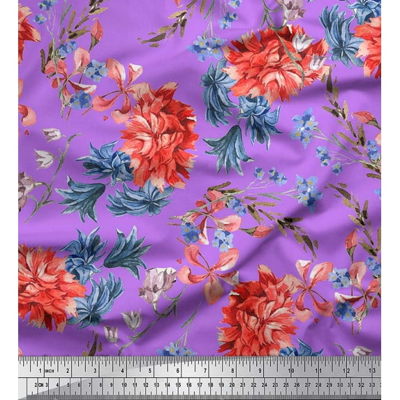 Soimoi polyester Crepe Fabric Flower Print Fabric by Yard 52 Inch Wide