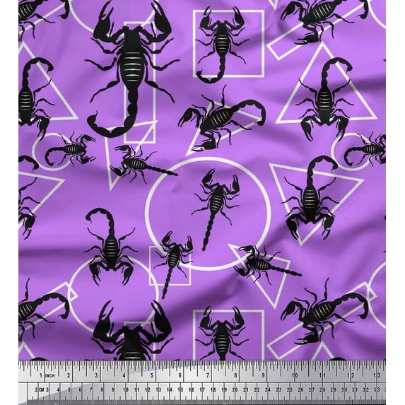 Soimoi polyester Crepe Fabric Geometric Shapes & Scorpion Insects Print Fabric by the Yard 52 Inch Wide
