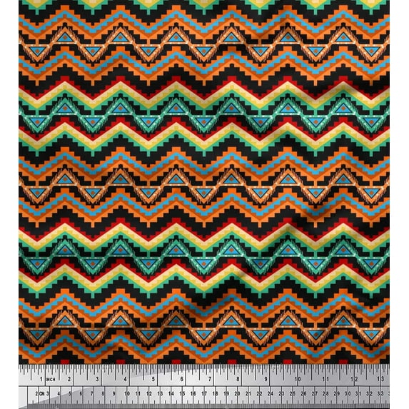 Soimoi polyester Crepe Fabric Geometric Southwestern Printed Fabric 1 Yard 42 Inch Wide