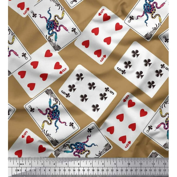 Soimoi polyester Crepe Fabric Indoor Game Poker Card Sports Printed Craft Fabric by the Yard 42 Inch Wide
