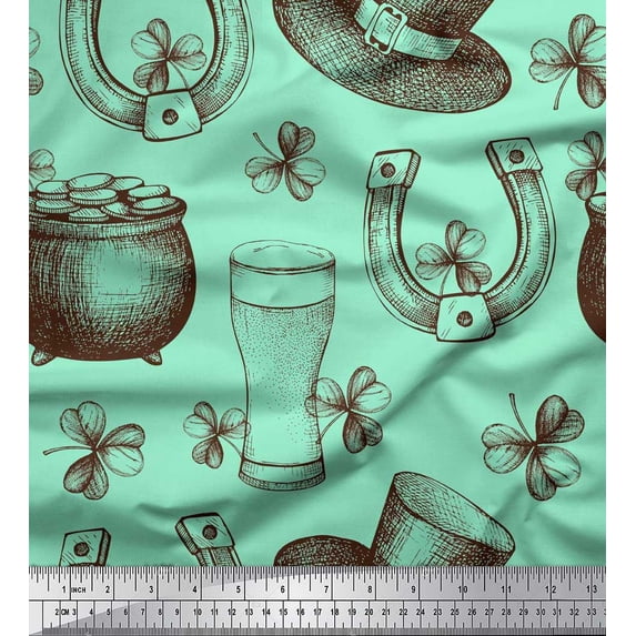 Soimoi polyester Crepe Fabric Magnet,Glass & Hat Fashion Printed Fabric 1 Yard 52 Inch Wide