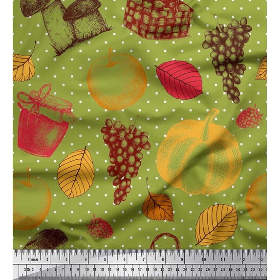 Soimoi polyester Crepe Fabric Mushroom,Grapes & Fresh Print Fabric by Yard 52 Inch Wide