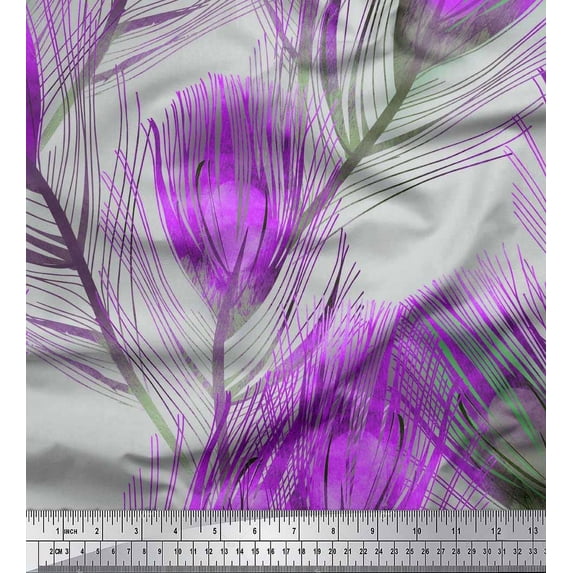 Soimoi polyester Crepe Fabric Peacock Feather Fabric Prints By Yard 42 Inch Wide
