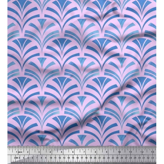 Soimoi polyester Crepe Fabric Scales Geometric Print Fabric by Yard 42 Inch Wide