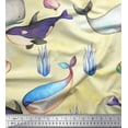 thumbnail image 1 of Soimoi polyester Crepe Fabric Shell & Whale Fish Ocean Print Fabric by the Yard 52 Inch Wide, 1 of 1