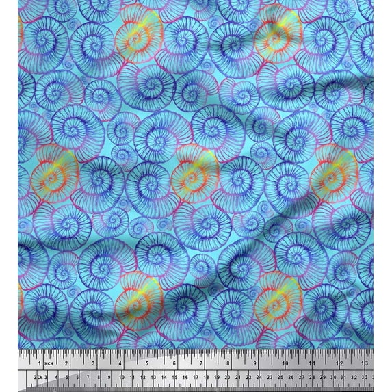 Soimoi polyester Crepe Fabric Shells Ocean Fabric Prints By Yard 42 Inch Wide