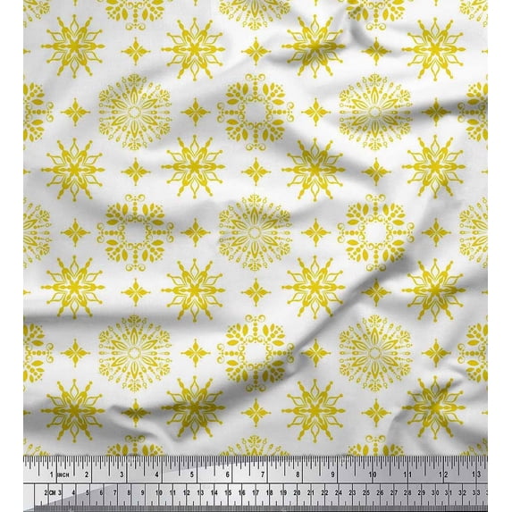 Soimoi polyester Crepe Fabric Snowflake Artistic Decor Fabric Printed Yard 42 Inch Wide