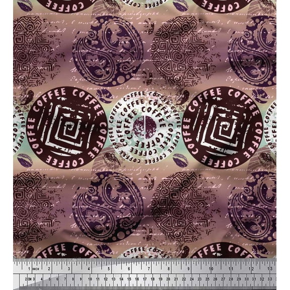 Soimoi polyester Crepe Fabric Text,Floral & Greek Key Block Print Sewing Fabric Yard 42 Inch Wide