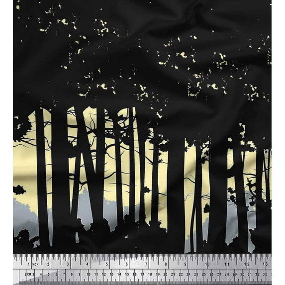 Soimoi polyester Crepe Fabric Tree Nature Print Sewing Fabric Yard 42 Inch Wide