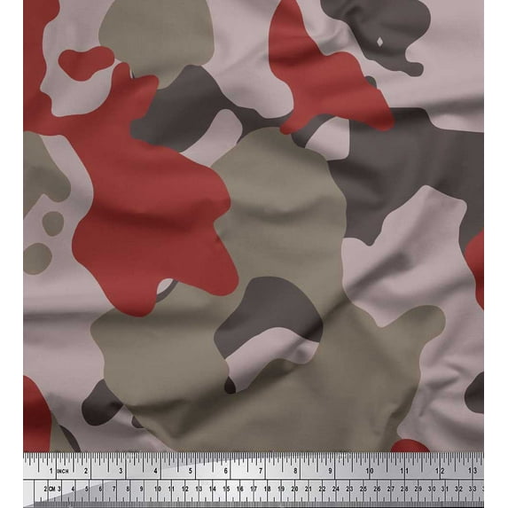 Soimoi polyester Crepe Fabric Two Tone With Grey Camouflage Print Fabric by the Yard 52 Inch Wide