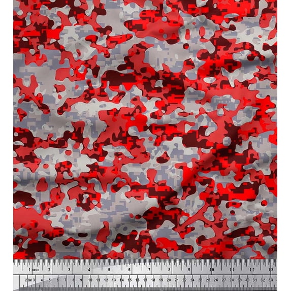 Soimoi polyester Crepe Fabric Two Tone With Grey Camouflage Print Sewing Fabric Yard 42 Inch Wide