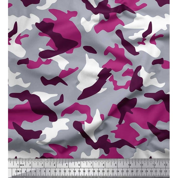 Soimoi polyester Crepe Fabric Two Tone With White Camouflage Print Sewing Fabric Yard 42 Inch Wide