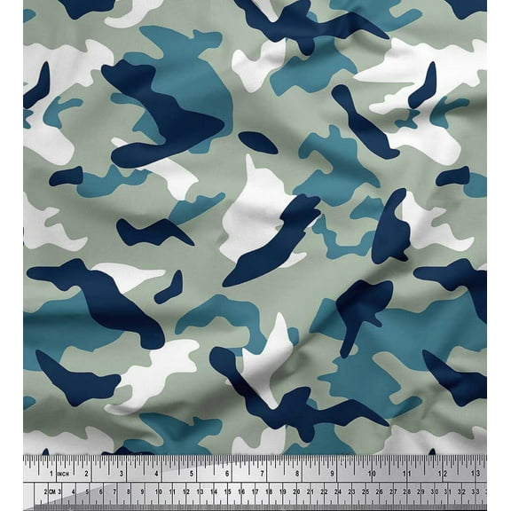 Soimoi polyester Crepe Fabric Two Tone With White Camouflage Printed Craft Fabric by the Yard 42 Inch Wide