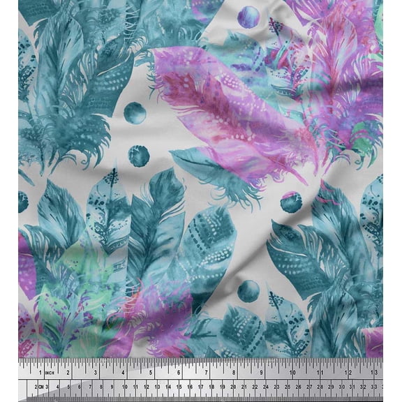 Soimoi polyester Crepe Fabric dot & feather African Print Sewing Fabric Yard 52 Inch Wide