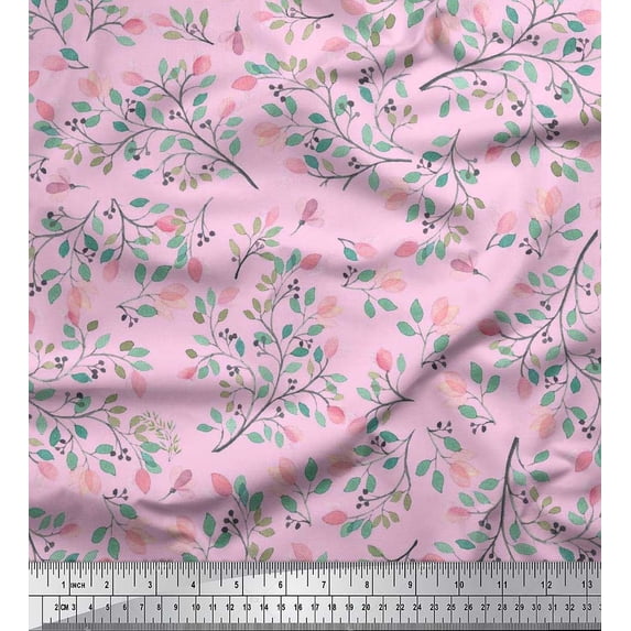Soimoi polyester Georgette Fabric Leaves Printed Craft Fabric by the Yard 52 Inch Wide