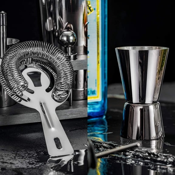 Soing 24-Piece Cocktail Shaker Set, Perfect Home Bartender Kit for Drink Mixing, Stainless Steel Bar Tools With Stand, Velvet Carry Bag & Recipes Cards Included (Black)