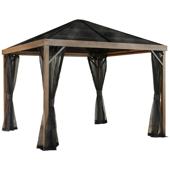 Sojag Outdoor 10' X 10' Sanibel Hardtop Gazebo Outdoor Sun Shelter, Wood Finish
