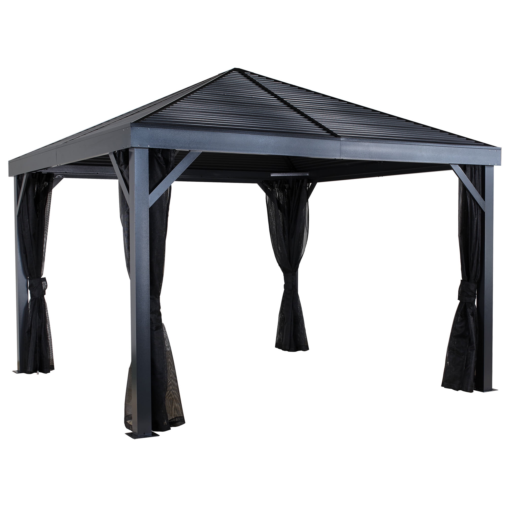 Sojag 12' x 12' South Beach Hardtop Gazebo Outdoor Weather-Resistant Aluminum Frame Shelter with Mosquito Net