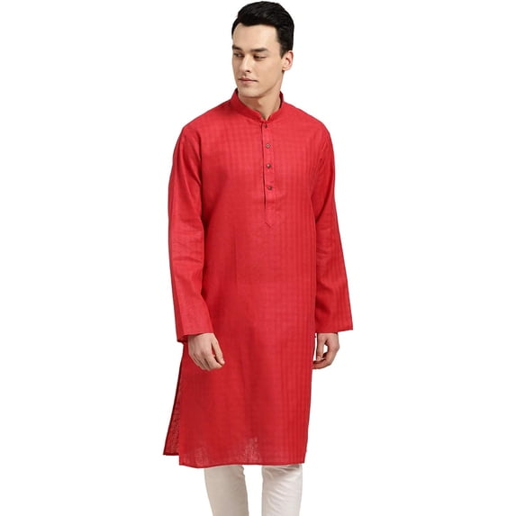 Sojanya (Since 1958) Men'S Cotton Linen Red Checked Only Long Kurta, Size 44