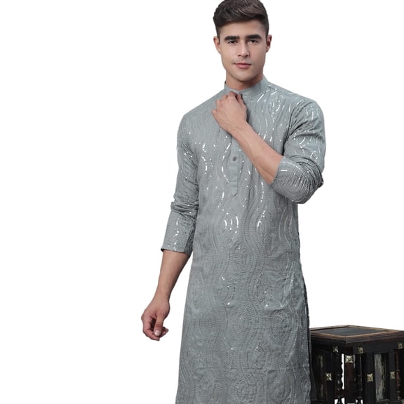 Sojanya (Since 1958), Men's Pure Cotton Grey designer ONLY Long Kurta